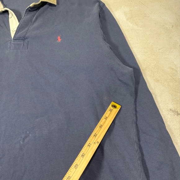 Polo Ralph Lauren Mens Large Blue Long Sleeve Rugby Shirt Vintage Pink Pony Logo - Picture 6 of 12